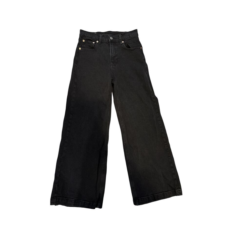 Gap high rise stride women’s size 2 black jeans wide leg 26” waist inseam 27”